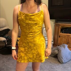 Lulu's Gold Mini Sundress Cowl Neck Spaghetti Strap